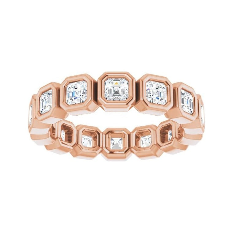 Sapphire Row Natural Diamond Asscher Station Band - 14K Rose Gold, 2.5 × 2.5 mm, 7 (view 3)