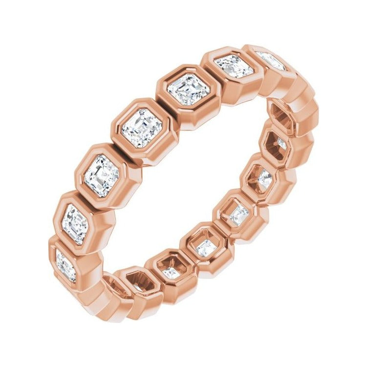 Sapphire Row Natural Diamond Asscher Station Band - 14K Rose Gold, 2 × 2 mm, 5