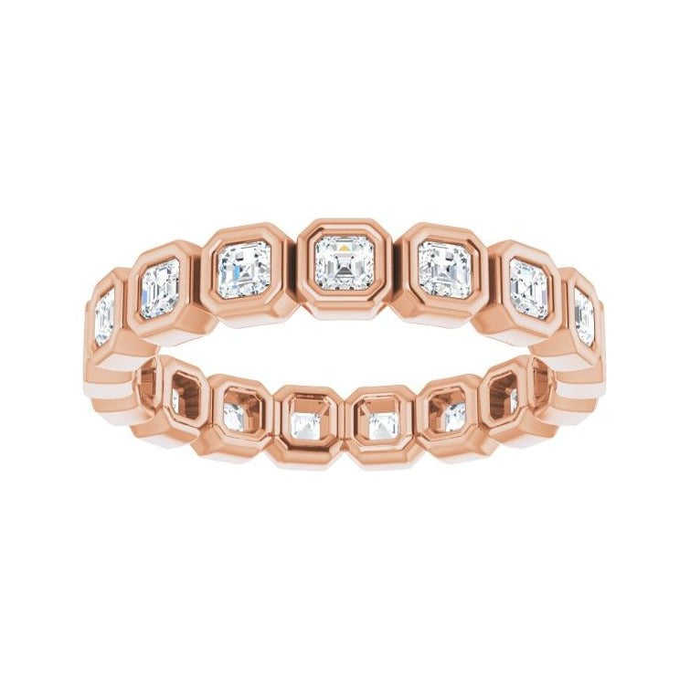 Sapphire Row Natural Diamond Asscher Station Band - 14K Rose Gold, 2 × 2 mm, 5 (view 3)