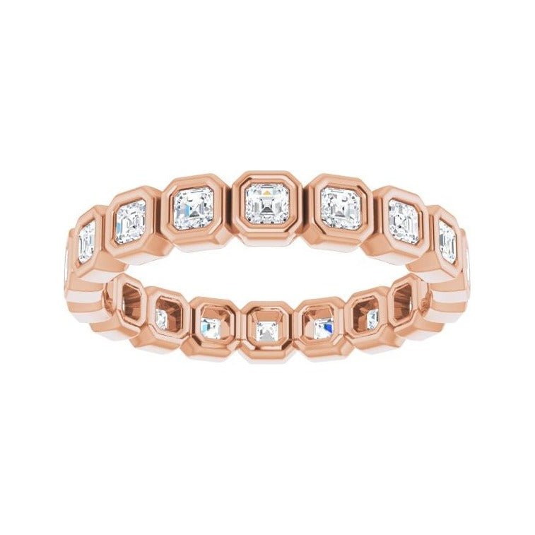 Sapphire Row Natural Diamond Asscher Station Band - 14K Rose Gold, 2 × 2 mm, 6 (view 3)