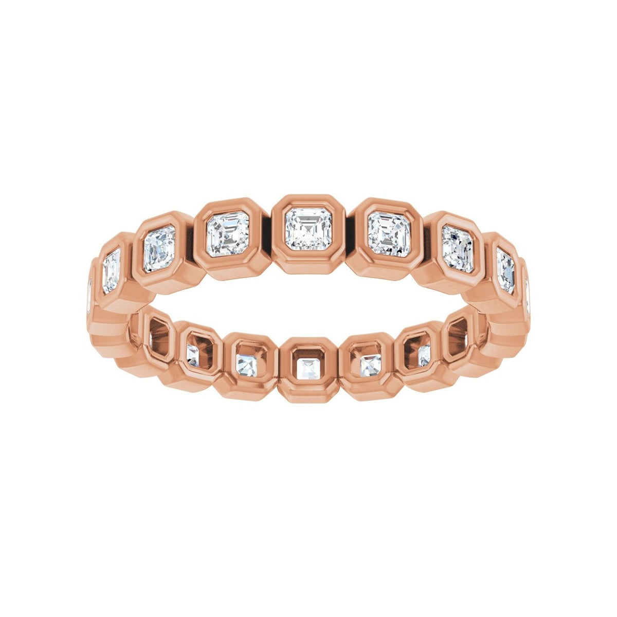 Sapphire Row Natural Diamond Asscher Station Band - 14K Rose Gold, 2 × 2 mm, 7 (view 3)