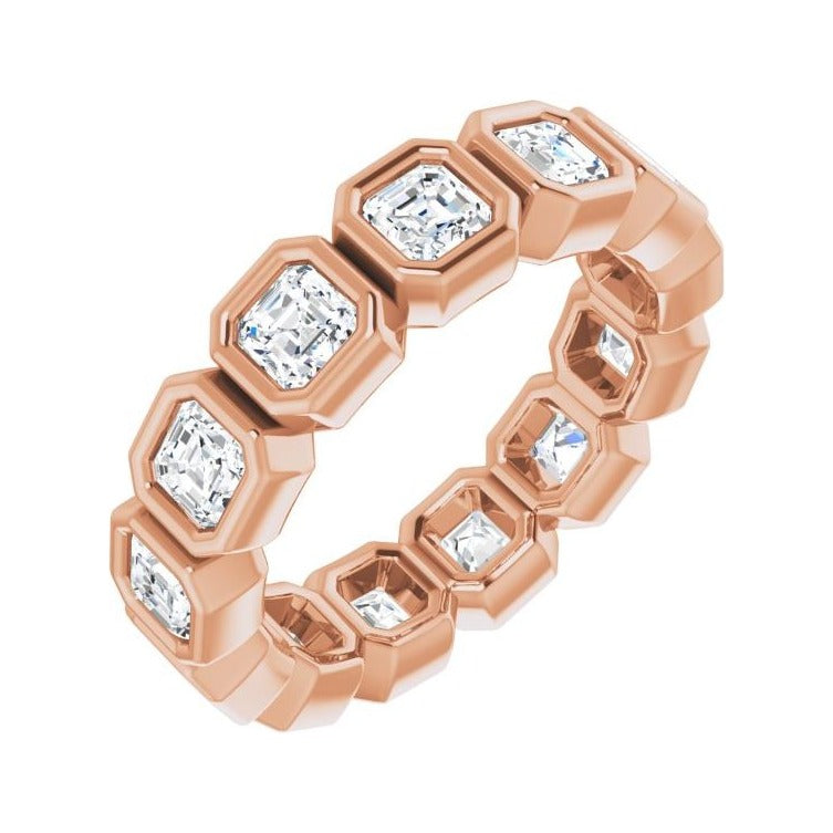 Sapphire Row Natural Diamond Asscher Station Band - 14K Rose Gold, 3 × 3 mm, 5