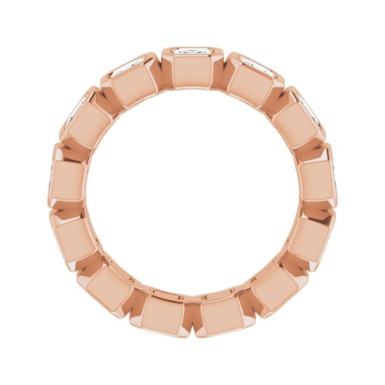 Sapphire Row Natural Diamond Asscher Station Band - 14K Rose Gold, 3 × 3 mm, 5 (view 2)