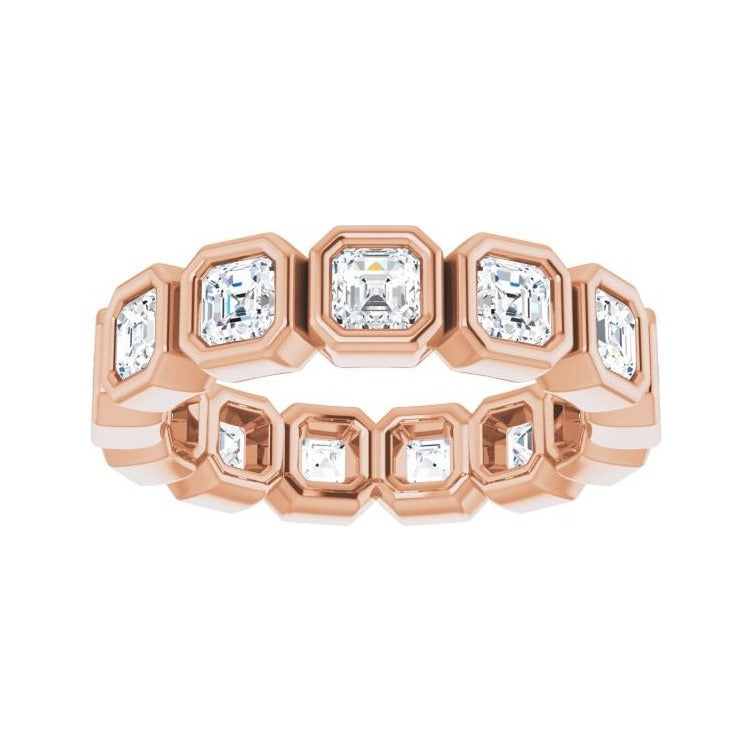 Sapphire Row Natural Diamond Asscher Station Band - 14K Rose Gold, 3 × 3 mm, 5 (view 3)