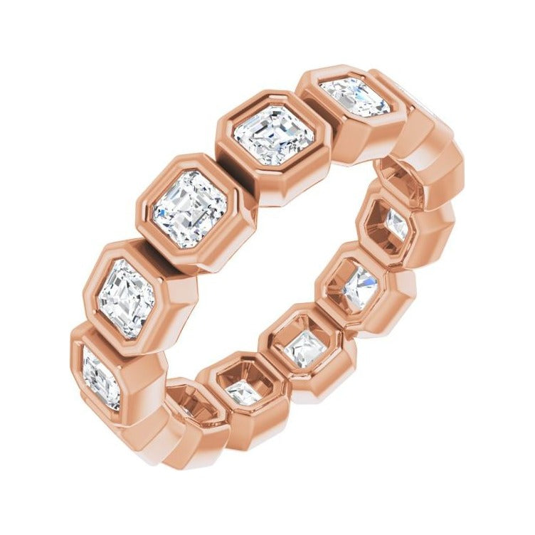Sapphire Row Natural Diamond Asscher Station Band - 14K Rose Gold, 3 × 3 mm, 6