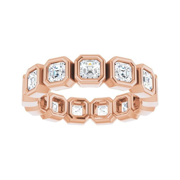 Sapphire Row Natural Diamond Asscher Station Band - 14K Rose Gold, 3 × 3 mm, 6 (view 3)