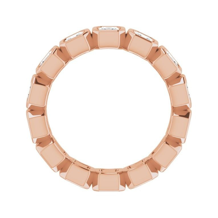 Sapphire Row Natural Diamond Asscher Station Band - 14K Rose Gold, 3 × 3 mm, 7 (view 2)