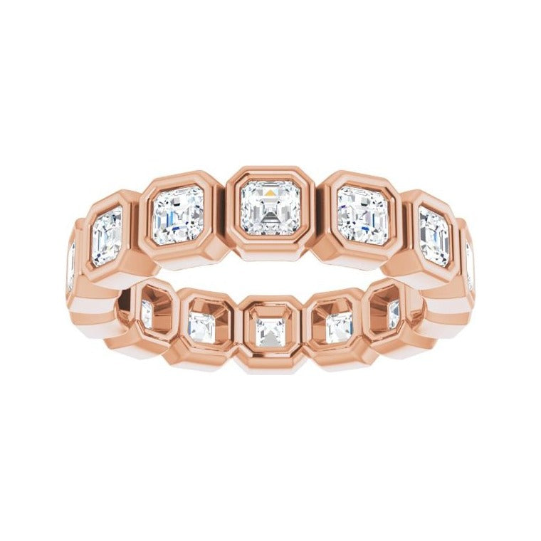 Sapphire Row Natural Diamond Asscher Station Band - 14K Rose Gold, 3 × 3 mm, 7 (view 3)