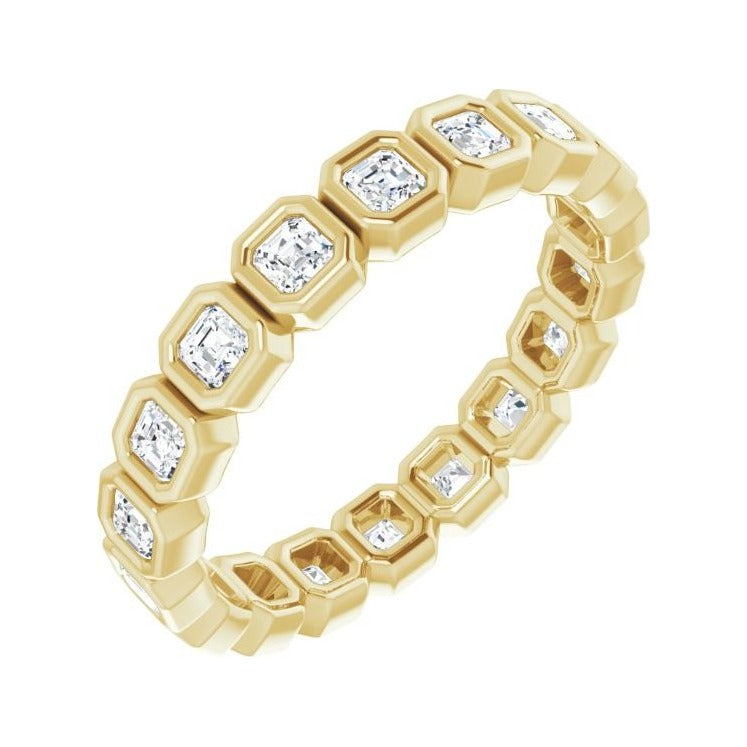 Sapphire Row Natural Diamond Asscher Station Band - 14K Yellow Gold, 2 × 2 mm, 6