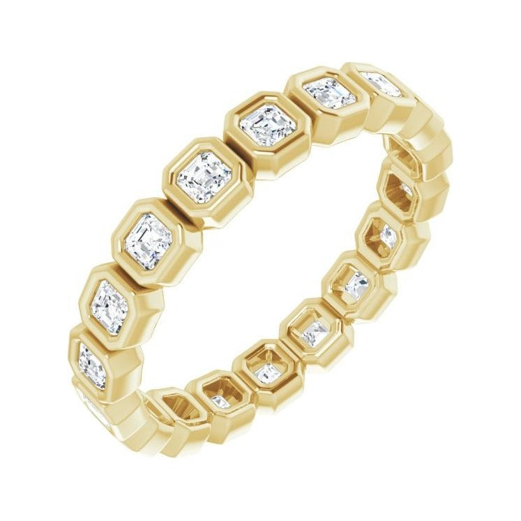 Sapphire Row Natural Diamond Asscher Station Band - 14K Yellow Gold, 2 × 2 mm, 7