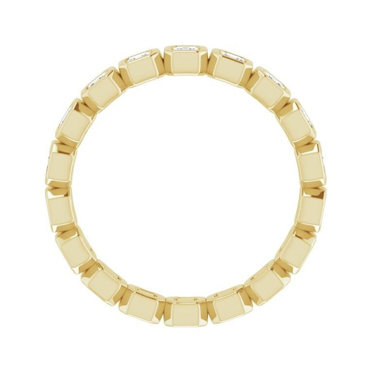 Sapphire Row Natural Diamond Asscher Station Band - 14K Yellow Gold, 2 × 2 mm, 7 (view 2)