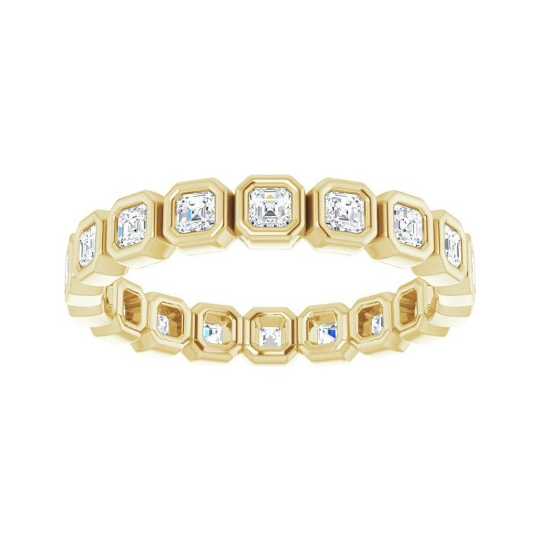 Sapphire Row Natural Diamond Asscher Station Band - 14K Yellow Gold, 2 × 2 mm, 7 (view 3)
