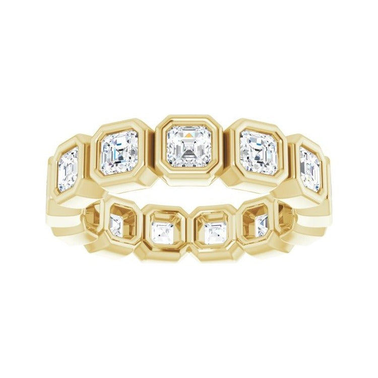 Sapphire Row Natural Diamond Asscher Station Band - 14K Yellow Gold, 3 × 3 mm, 5 (view 3)
