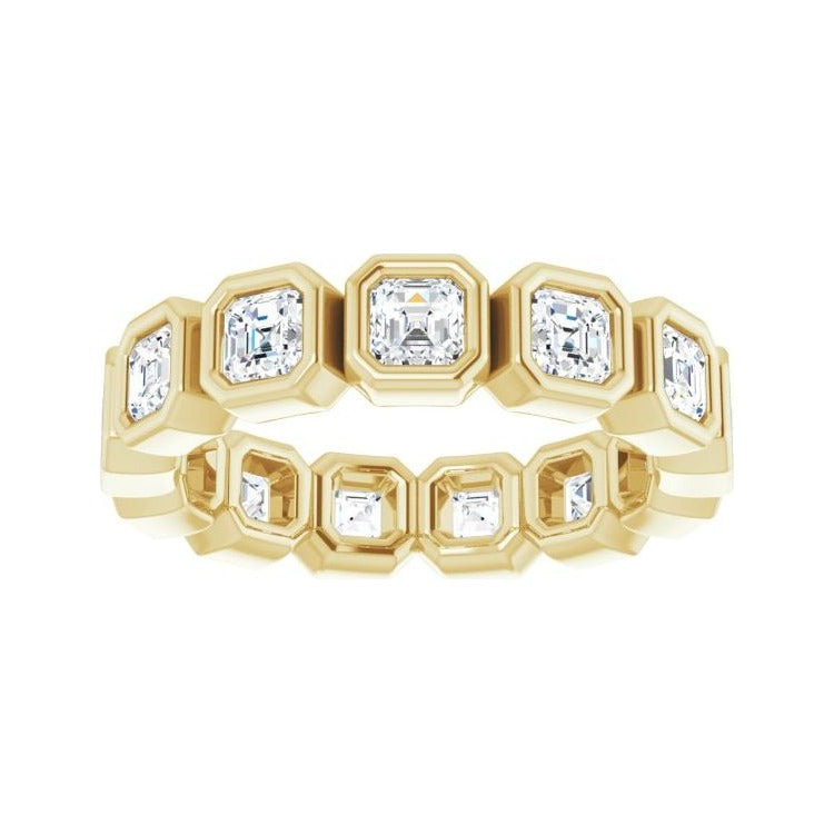 Sapphire Row Natural Diamond Asscher Station Band - 14K Yellow Gold, 3 × 3 mm, 6 (view 3)