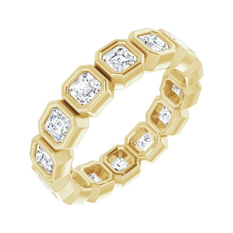 Sapphire Row Natural Diamond Asscher Station Band - 14K Yellow Gold, 3 × 3 mm, 7