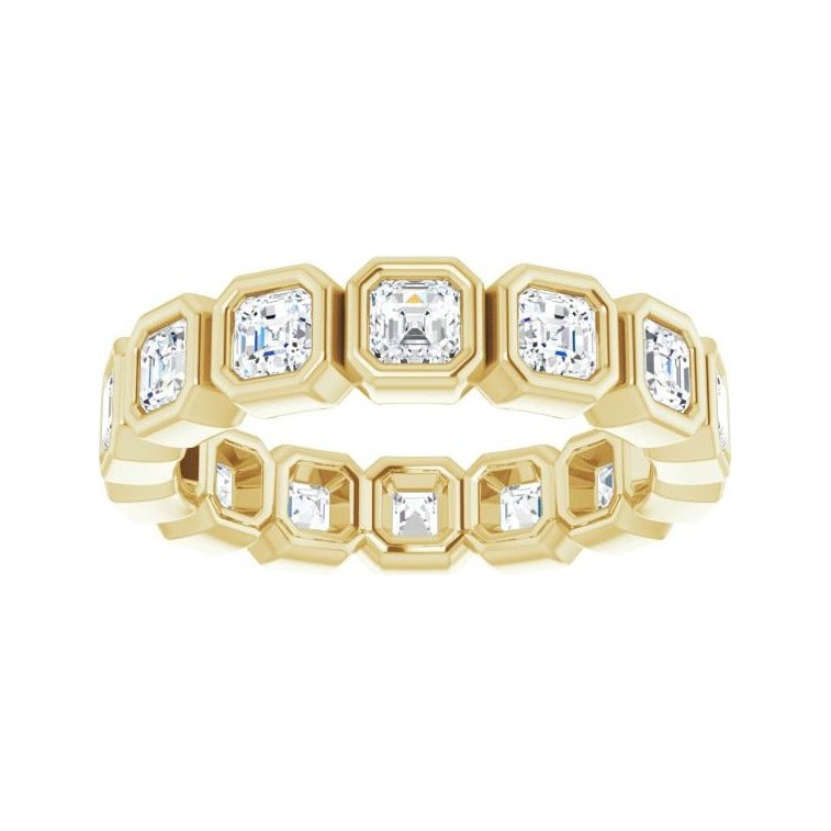 Sapphire Row Natural Diamond Asscher Station Band - 14K Yellow Gold, 3 × 3 mm, 7 (view 3)