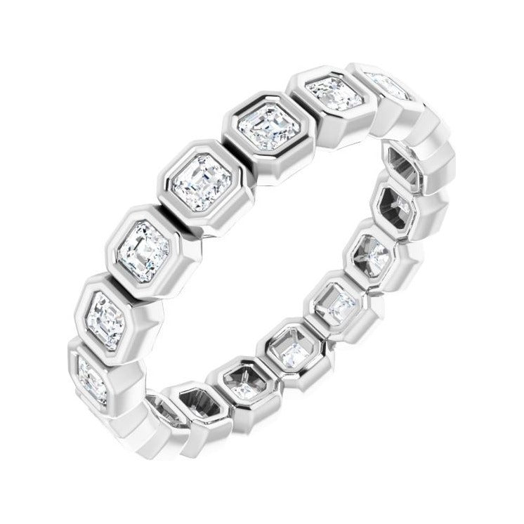Sapphire Row Natural Diamond Asscher Station Band - 14K White Gold, 2 × 2 mm, 5