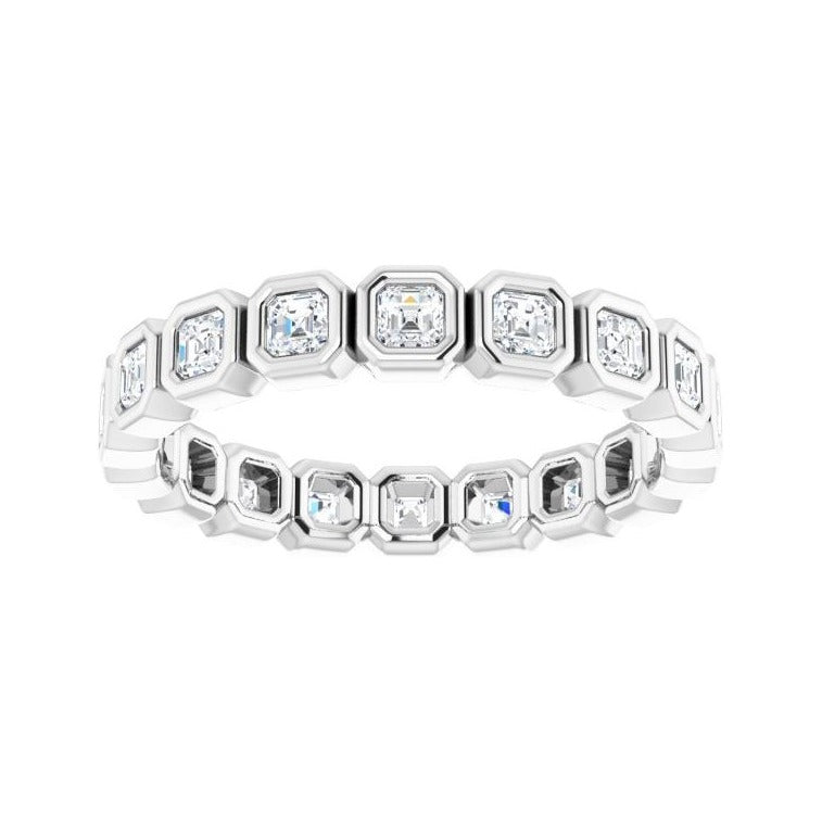 Sapphire Row Natural Diamond Asscher Station Band - 14K White Gold, 2 × 2 mm, 6 (view 3)