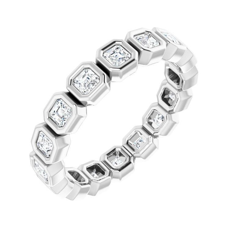 Sapphire Row Natural Diamond Asscher Station Band - 14K White Gold, 2 × 2 mm, 7