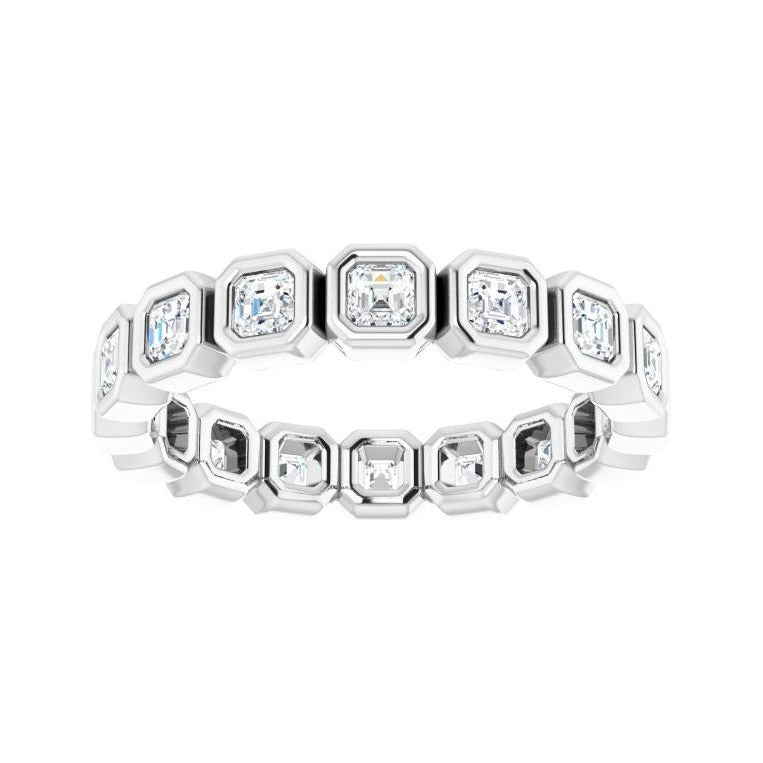 Sapphire Row Natural Diamond Asscher Station Band - 14K White Gold, 2 × 2 mm, 7 (view 3)
