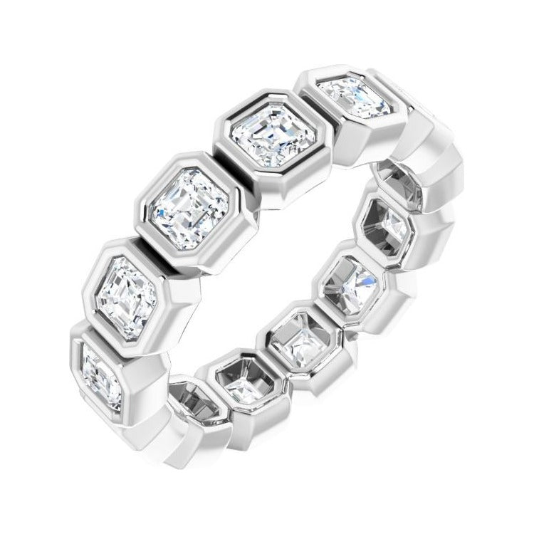 Sapphire Row Natural Diamond Asscher Station Band - 14K White Gold, 3 × 3 mm, 5