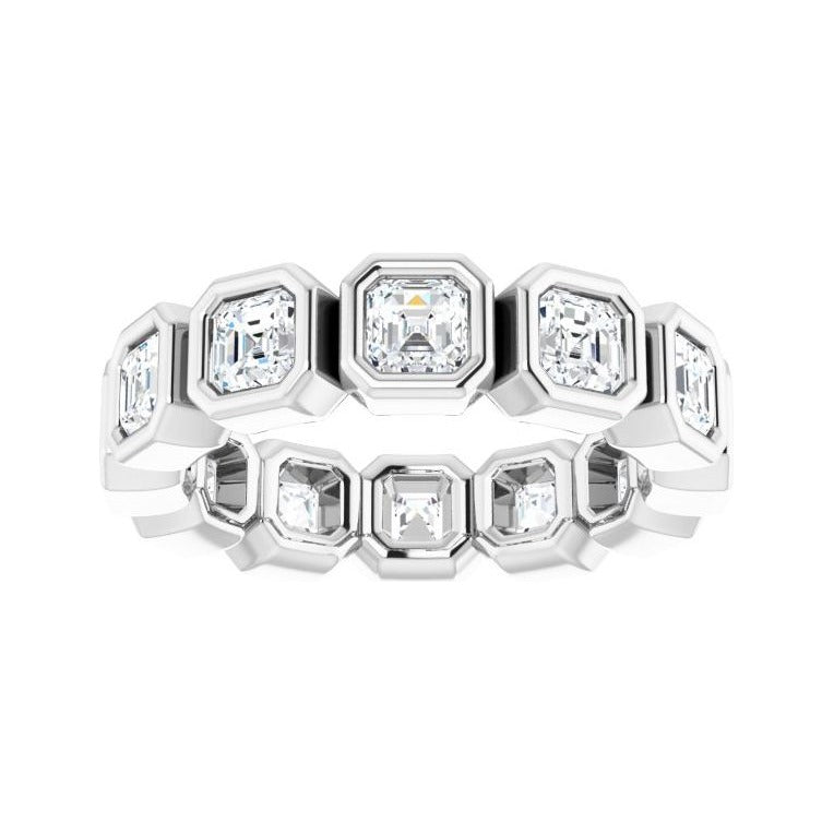 Sapphire Row Natural Diamond Asscher Station Band - 14K White Gold, 3 × 3 mm, 7 (view 3)