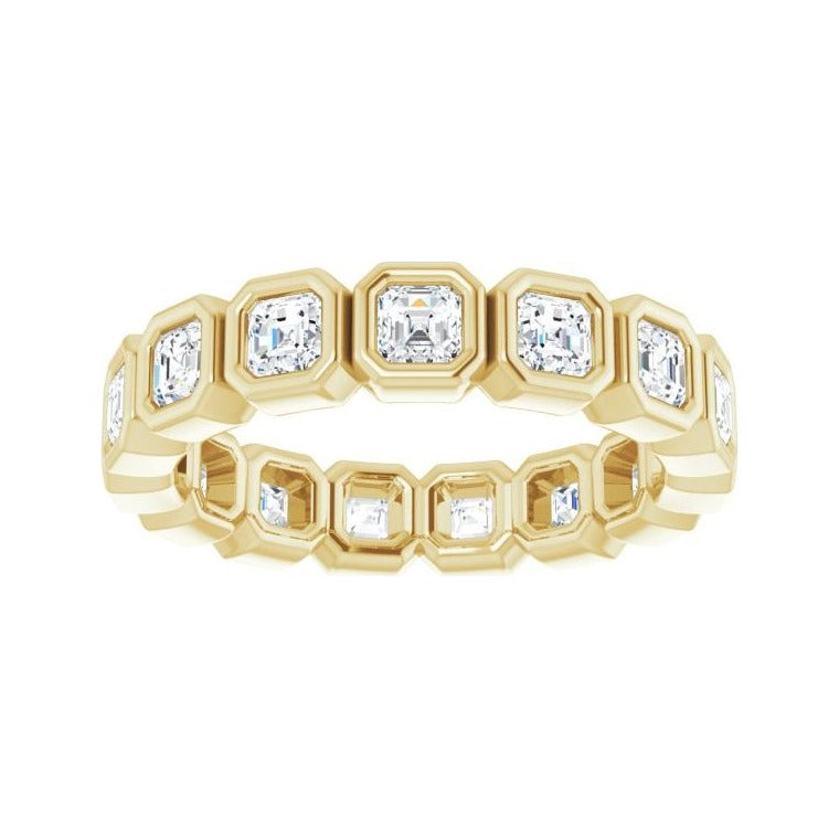 Sapphire Row Natural Diamond Asscher Station Band - 14K Yellow Gold, 2.5 × 2.5 mm, 5 (view 3)