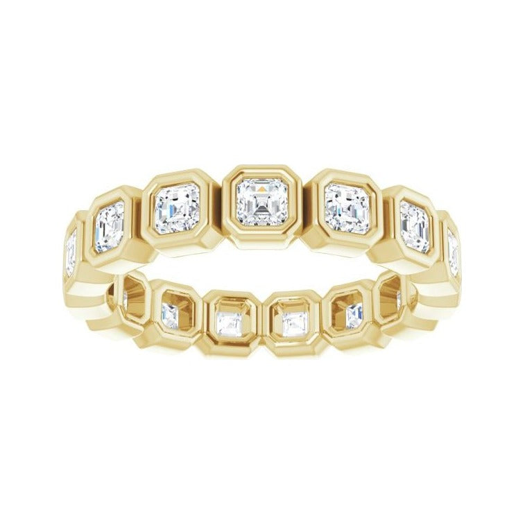 Sapphire Row Natural Diamond Asscher Station Band - 14K Yellow Gold, 2.5 × 2.5 mm, 6 (view 3)