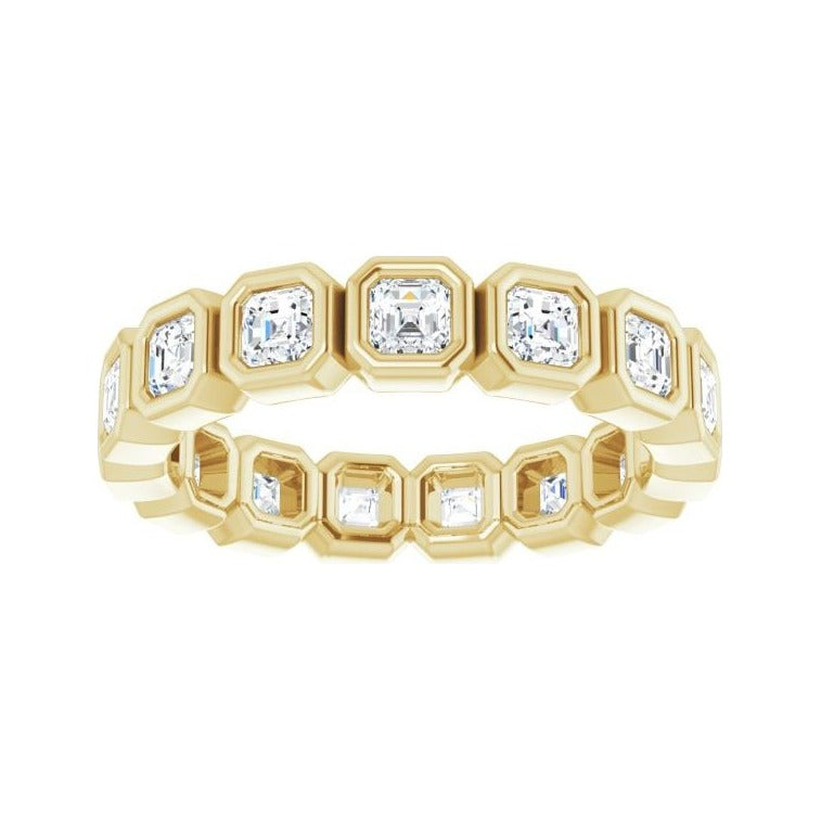 Sapphire Row Natural Diamond Asscher Station Band - 14K Yellow Gold, 2.5 × 2.5 mm, 7 (view 3)