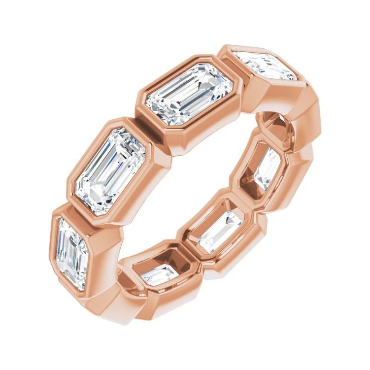 Sapphire Row Natural Diamond Emerald-Cut Station Band - 10K Rose Gold, 4