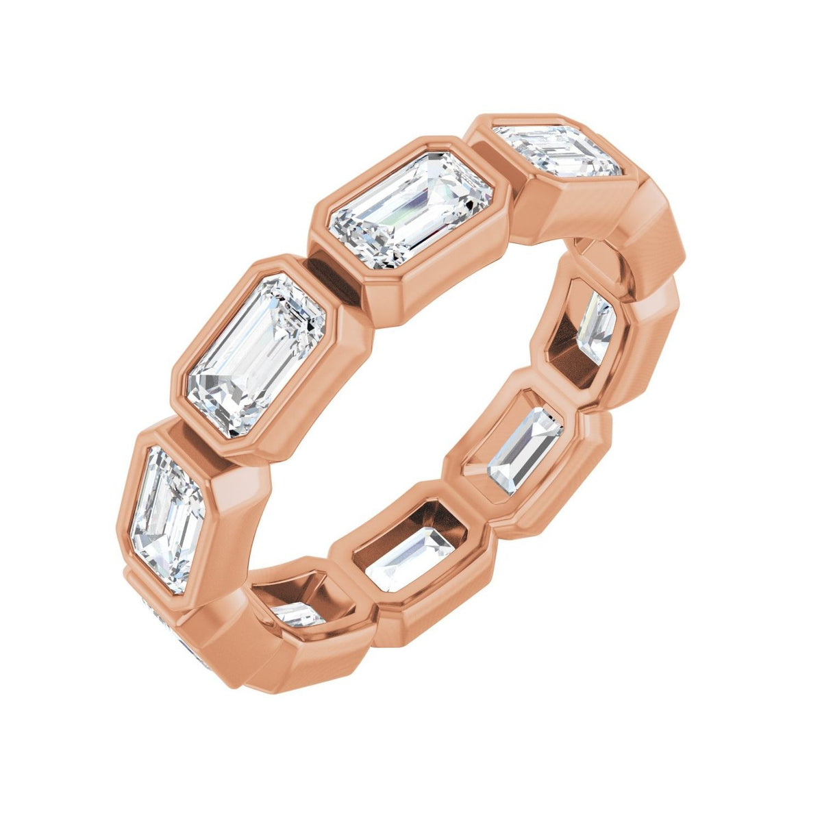 Sapphire Row Natural Diamond Emerald-Cut Station Band - 10K Rose Gold, 7
