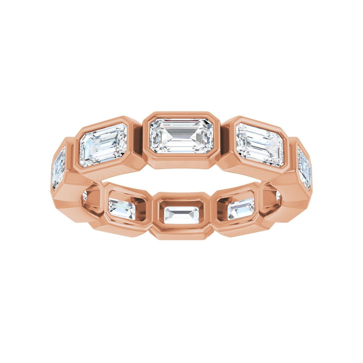 Sapphire Row Natural Diamond Emerald-Cut Station Band - 10K Rose Gold, 7 (view 3)