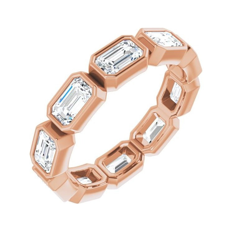 Sapphire Row Natural Diamond Emerald-Cut Station Band - 10K Rose Gold, 8