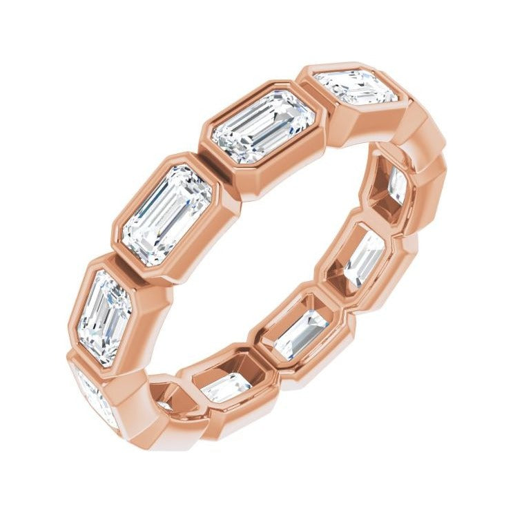 Sapphire Row Natural Diamond Emerald-Cut Station Band - 10K Rose Gold, 9