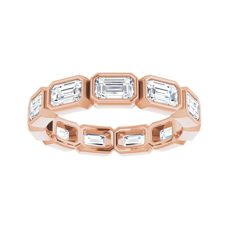 Sapphire Row Natural Diamond Emerald-Cut Station Band - 10K Rose Gold, 9 (view 3)