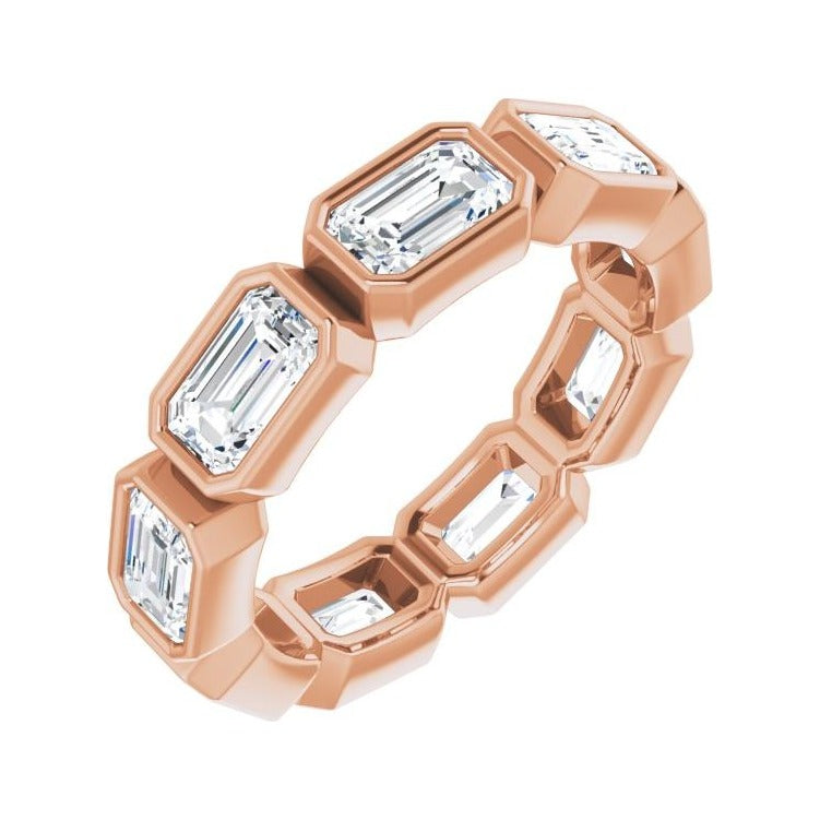 Sapphire Row Natural Diamond Emerald-Cut Station Band - 14K Rose Gold, 5