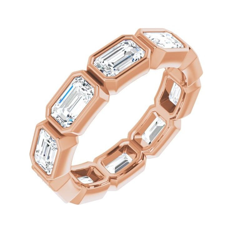 Sapphire Row Natural Diamond Emerald-Cut Station Band - 14K Rose Gold, 6