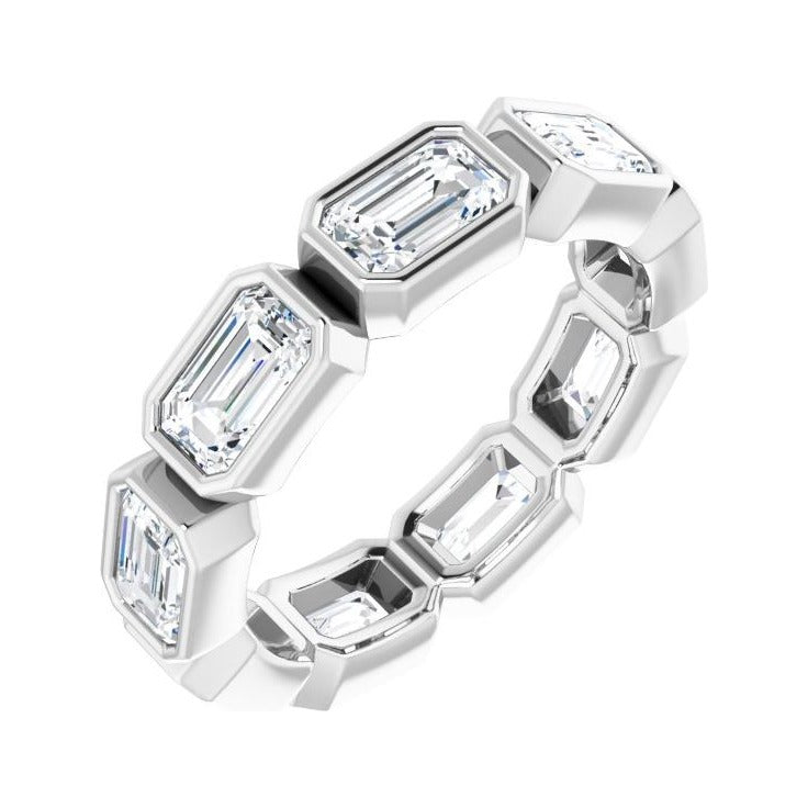 Sapphire Row Natural Diamond Emerald-Cut Station Band - 10K White Gold, 5.25