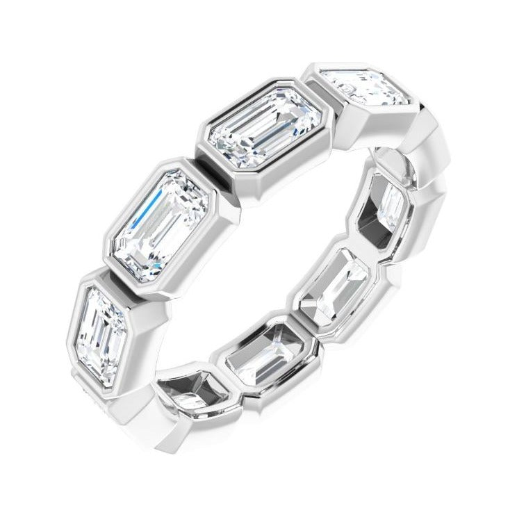 Sapphire Row Natural Diamond Emerald-Cut Station Band - 10K White Gold, 6.75