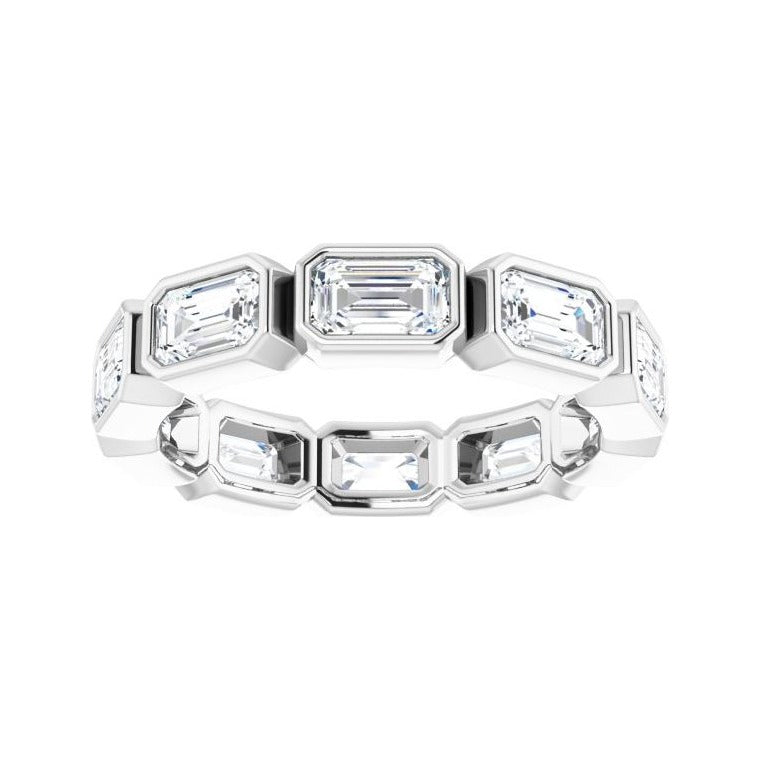 Sapphire Row Natural Diamond Emerald-Cut Station Band - 10K White Gold, 7.25 (view 3)