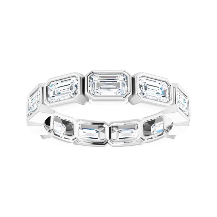 Sapphire Row Natural Diamond Emerald-Cut Station Band - 10K White Gold, 8.25 (view 3)