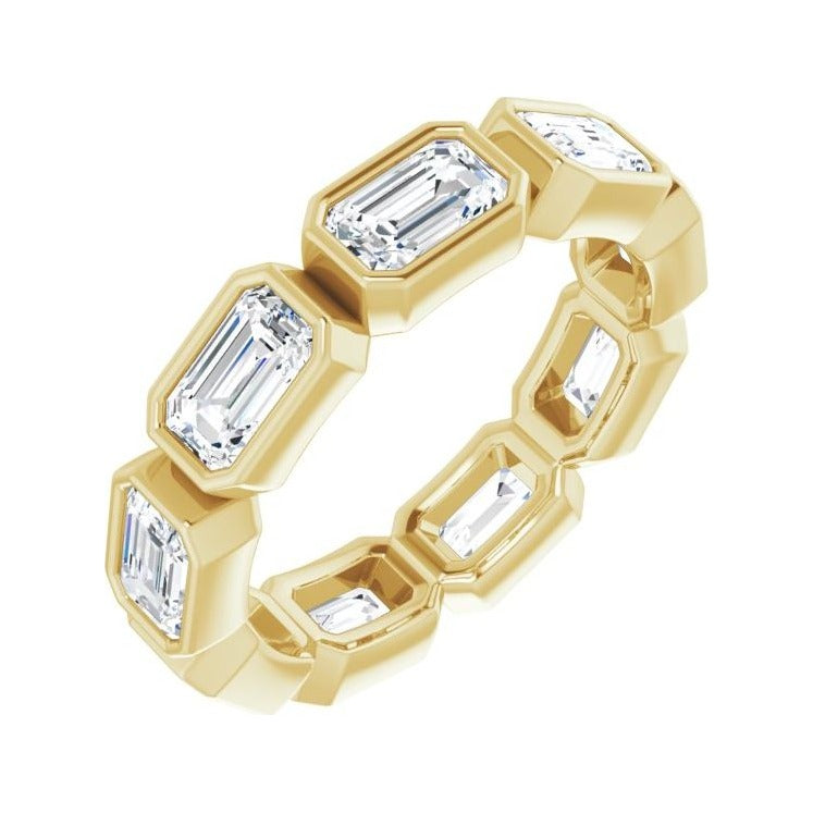 Sapphire Row Natural Diamond Emerald-Cut Station Band - 10K Yellow Gold, 5.5