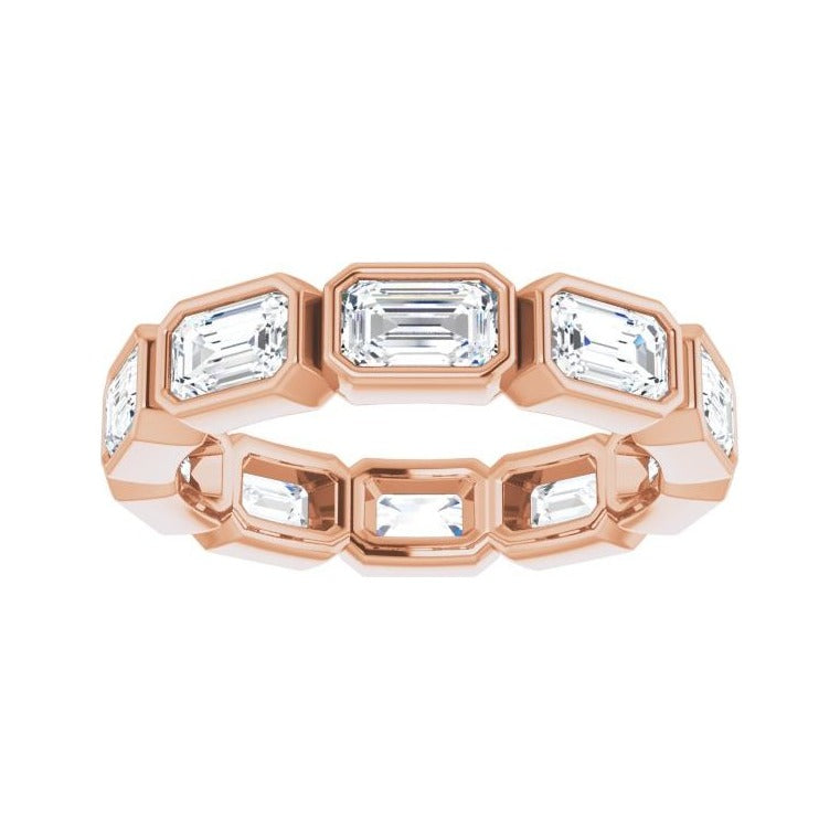 Sapphire Row Natural Diamond Emerald-Cut Station Band - 10K Rose Gold, 6.5 (view 3)