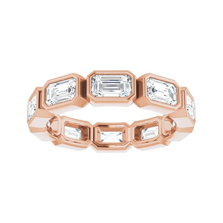 Sapphire Row Natural Diamond Emerald-Cut Station Band - 10K Rose Gold, 7.5 (view 3)