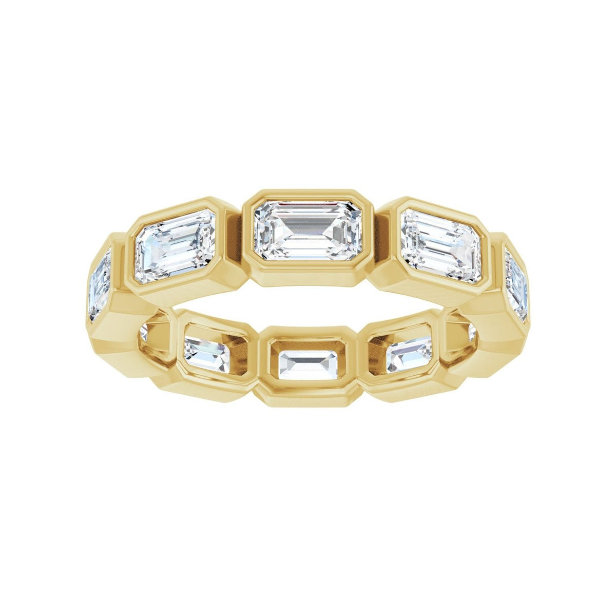 Sapphire Row Natural Diamond Emerald-Cut Station Band - 10K Yellow Gold, 7 (view 3)