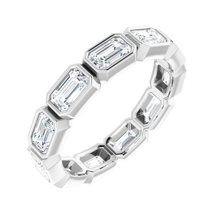 Sapphire Row Natural Diamond Emerald-Cut Station Band - 10K White Gold, 9