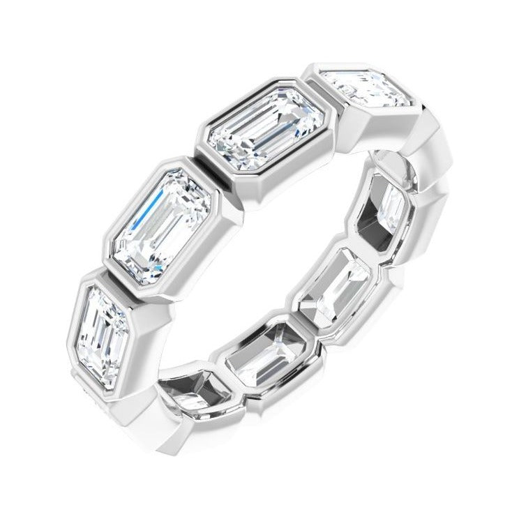 Sapphire Row Natural Diamond Emerald-Cut Station Band - 14K White Gold, 6