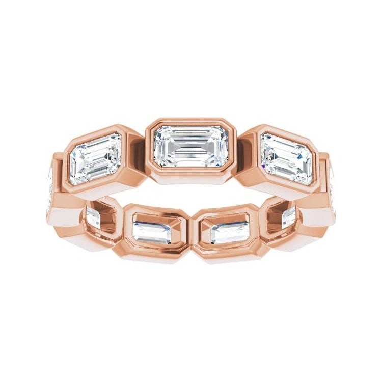 Sapphire Row Natural Diamond Emerald-Cut Station Band - 10K Rose Gold, 5.75 (view 3)