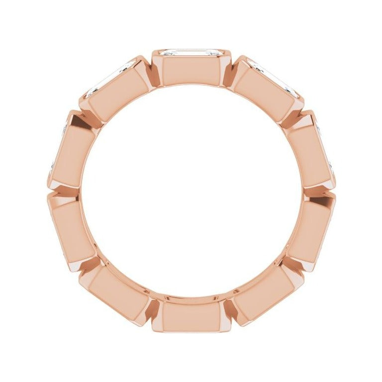 Sapphire Row Natural Diamond Emerald-Cut Station Band - 10K Rose Gold, 6.75 (view 2)