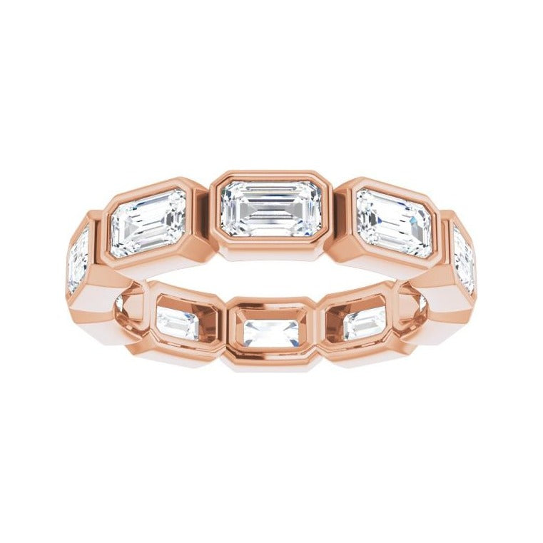 Sapphire Row Natural Diamond Emerald-Cut Station Band - 10K Rose Gold, 6.75 (view 3)